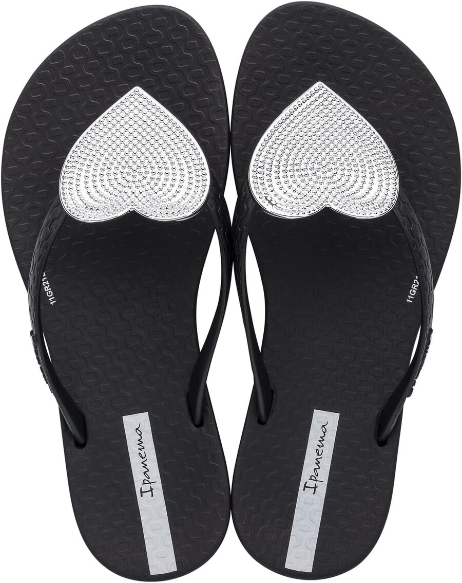 infradito per bambini ipanema wave heart ii - sandali estivi eleganti e comodi con suola antiscivolo per giochi attivi neri e argento taglia 10-11 sandali