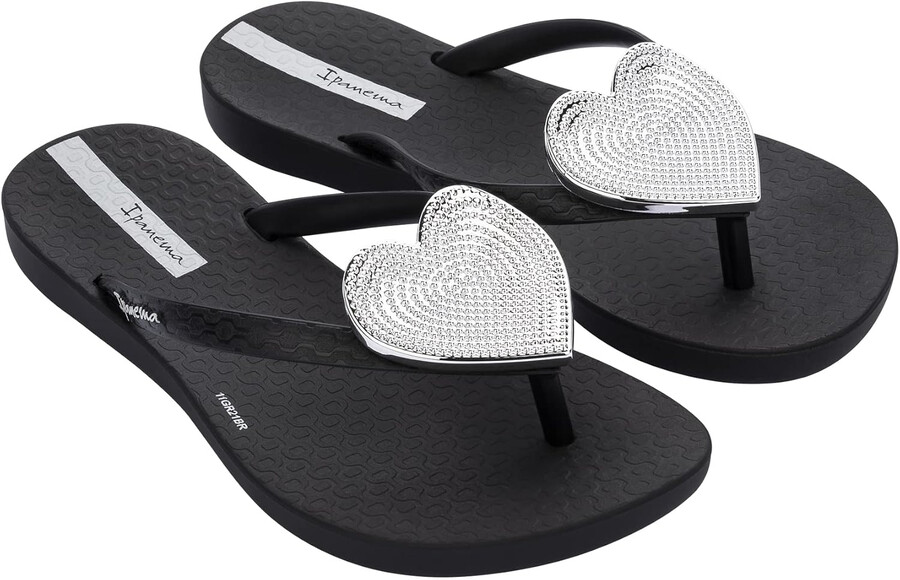 infradito per bambini ipanema wave heart ii - sandali estivi eleganti e comodi con suola antiscivolo per giochi attivi neri e argento taglia 10-11 sandali