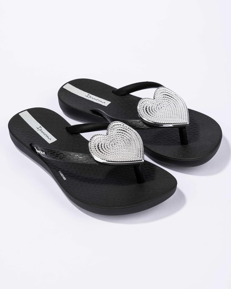 infradito per bambini ipanema wave heart ii - sandali estivi eleganti e comodi con suola antiscivolo per giochi attivi neri e argento taglia 10-11 sandali