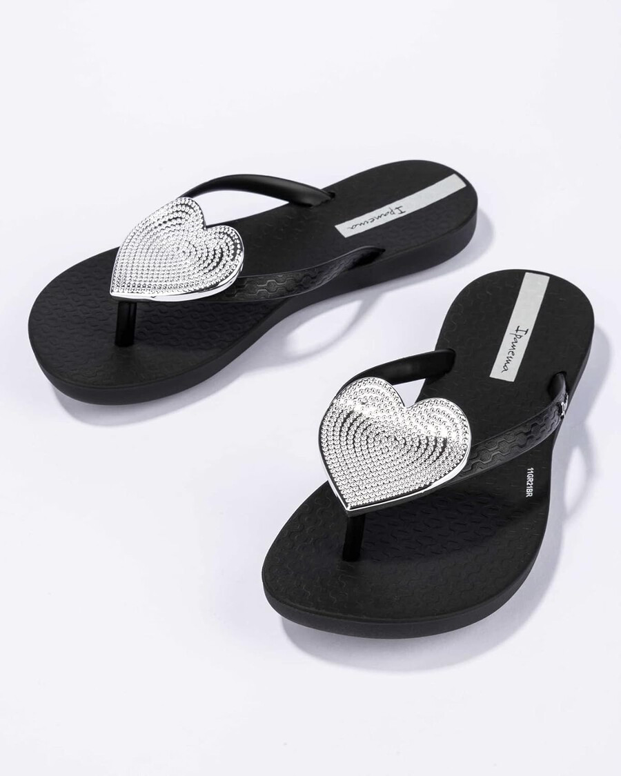 infradito per bambini ipanema wave heart ii - sandali estivi eleganti e comodi con suola antiscivolo per giochi attivi neri e argento taglia 10-11 sandali
