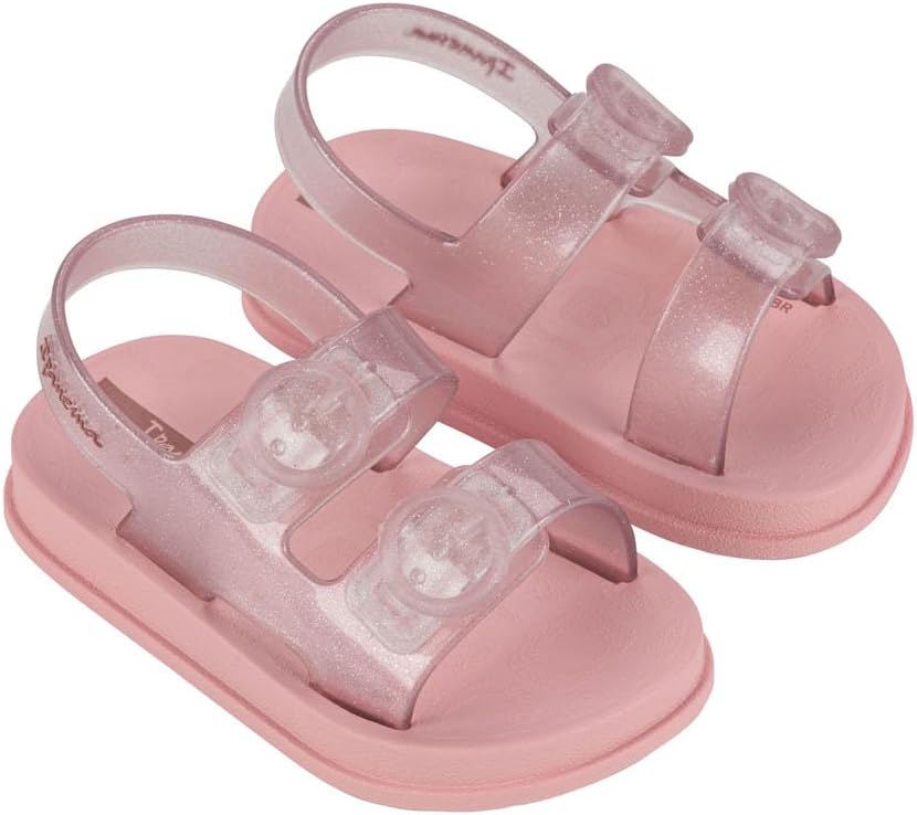 sandali ipanema follow ii baby - sandali leggeri per bambini con punta aperta e cinturino posteriore doppia fibbia scarpe in gomma per bambini morbidi flessibili facili da indossare e togliere facili da pulire resistenti allacqua rosa glitterato taglia 6 abbigliamento scarpe e gioielli