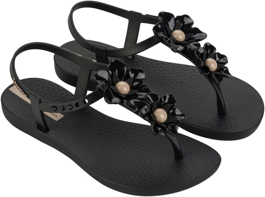 sandali ipanema class duo flower per bambini - sandali comodi flessibili alla moda con punta aperta e cinturino a t per bambine con cinturino regolabile alla caviglia e fiori sandali infradito sandali per bambine nerobeige taglia 131 abbigliamento scarpe e gioielli