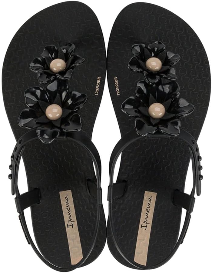 sandali ipanema class duo flower per bambini - sandali comodi flessibili alla moda con punta aperta e cinturino a t per bambine con cinturino regolabile alla caviglia e fiori sandali infradito sandali per bambine nerobeige taglia 131 abbigliamento scarpe e gioielli