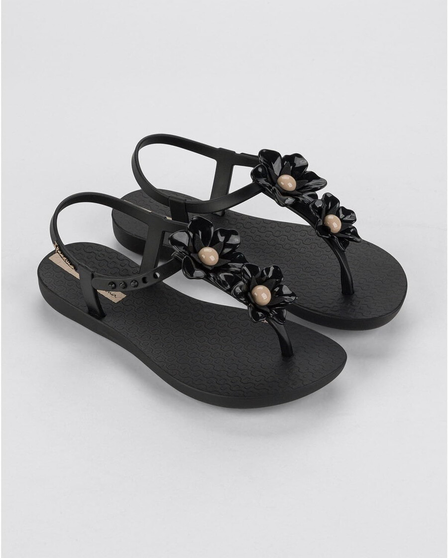 sandali ipanema class duo flower per bambini - sandali comodi flessibili alla moda con punta aperta e cinturino a t per bambine con cinturino regolabile alla caviglia e fiori sandali infradito sandali per bambine nerobeige taglia 131 abbigliamento scarpe e gioielli