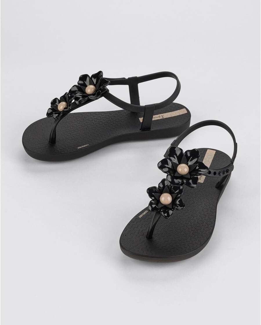 sandali ipanema class duo flower per bambini - sandali comodi flessibili alla moda con punta aperta e cinturino a t per bambine con cinturino regolabile alla caviglia e fiori sandali infradito sandali per bambine nerobeige taglia 131 abbigliamento scarpe e gioielli