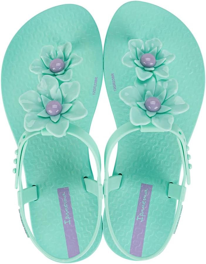 sandali per bambini ipanema class duo flower - sandali comodi flessibili alla moda con punta aperta e cinturino a t per bambine con cinturino regolabile alla caviglia e fiori sandali infradito sandali per bambine verdelilla taglia 131 abbigliamento scarpe e gioielli