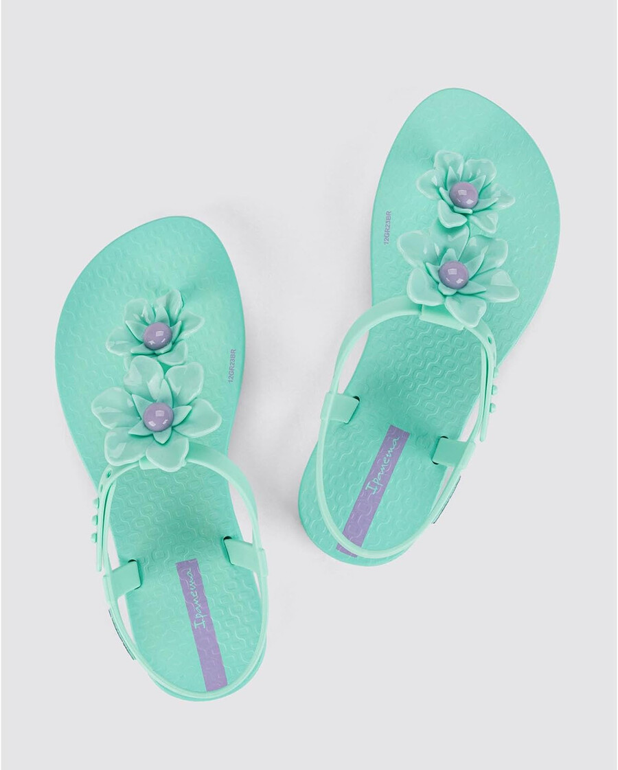 sandali per bambini ipanema class duo flower - sandali comodi flessibili alla moda con punta aperta e cinturino a t per bambine con cinturino regolabile alla caviglia e fiori sandali infradito sandali per bambine verdelilla taglia 131 abbigliamento scarpe e gioielli