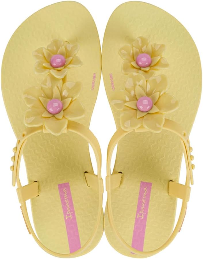 sandali ipanema class duo flower per bambini - sandali comodi flessibili alla moda con punta aperta e cinturino a t per ragazze con cinturino regolabile alla caviglia e fiori sandali infradito sandali per ragazze giallorosa taglia 1112 abbigliamento scarpe e gioielli