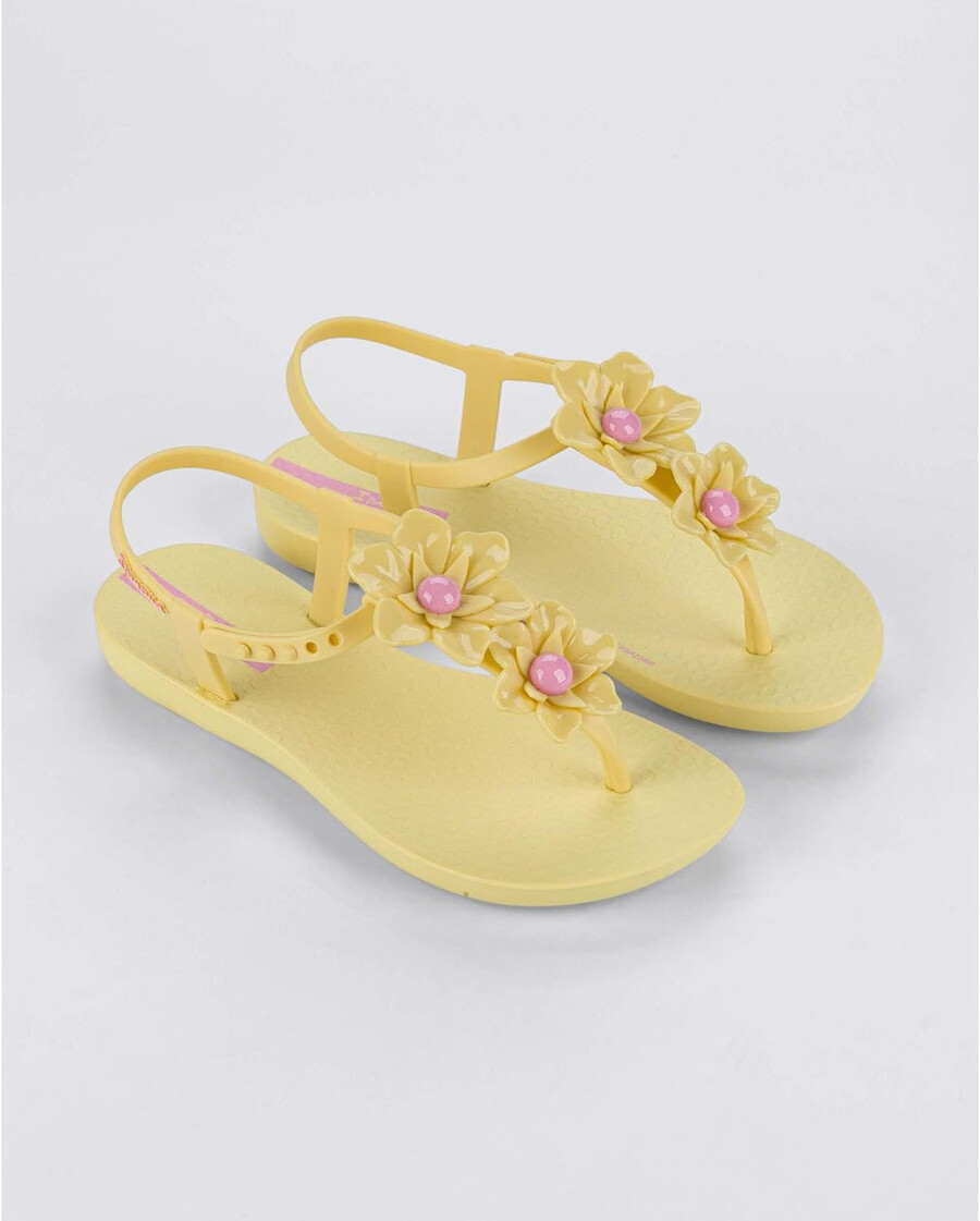 sandali ipanema class duo flower per bambini - sandali comodi flessibili alla moda con punta aperta e cinturino a t per ragazze con cinturino regolabile alla caviglia e fiori sandali infradito sandali per ragazze giallorosa taglia 1112 abbigliamento scarpe e gioielli