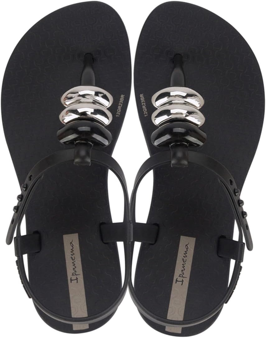 sandali per bambini ipanema class spheres - sandali comodi flessibili alla moda con punta aperta e cinturino a t per bambine con cinturino regolabile alla caviglia e decorazioni metalliche sandali infradito per bambini nerogrigio taglia 131 abbigliamento scarpe e gioielli