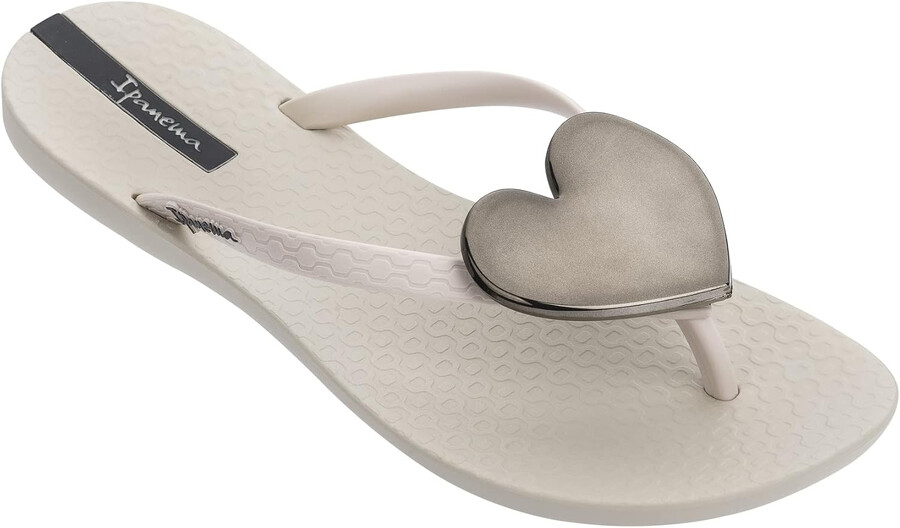 ipanema wave heart infradito da donna - sandalo estivo comodo ed elegante con decorazione a cuore metallico plantare anatomico e suola antiscivolo beige e nero taglia 7 abbigliamento scarpe e gioielli