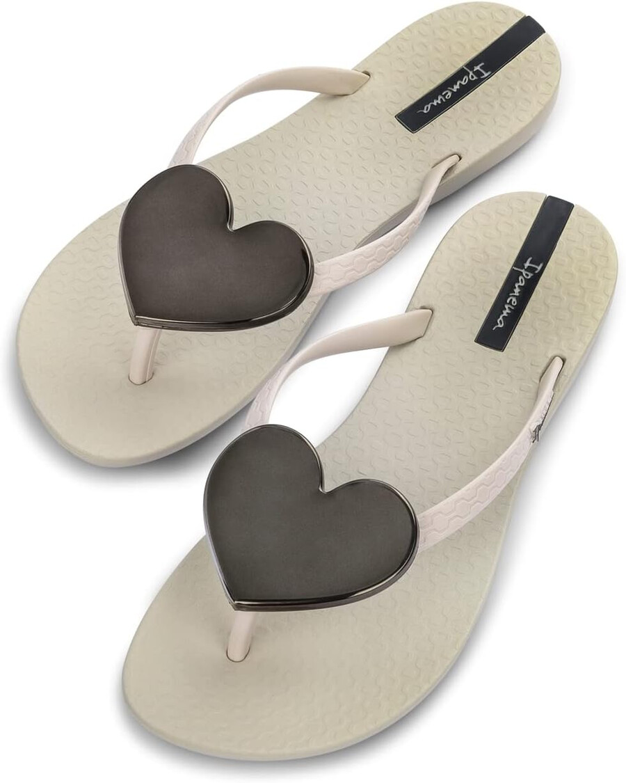 ipanema wave heart infradito da donna - sandalo estivo comodo ed elegante con decorazione a cuore metallico plantare anatomico e suola antiscivolo beige e nero taglia 7 abbigliamento scarpe e gioielli