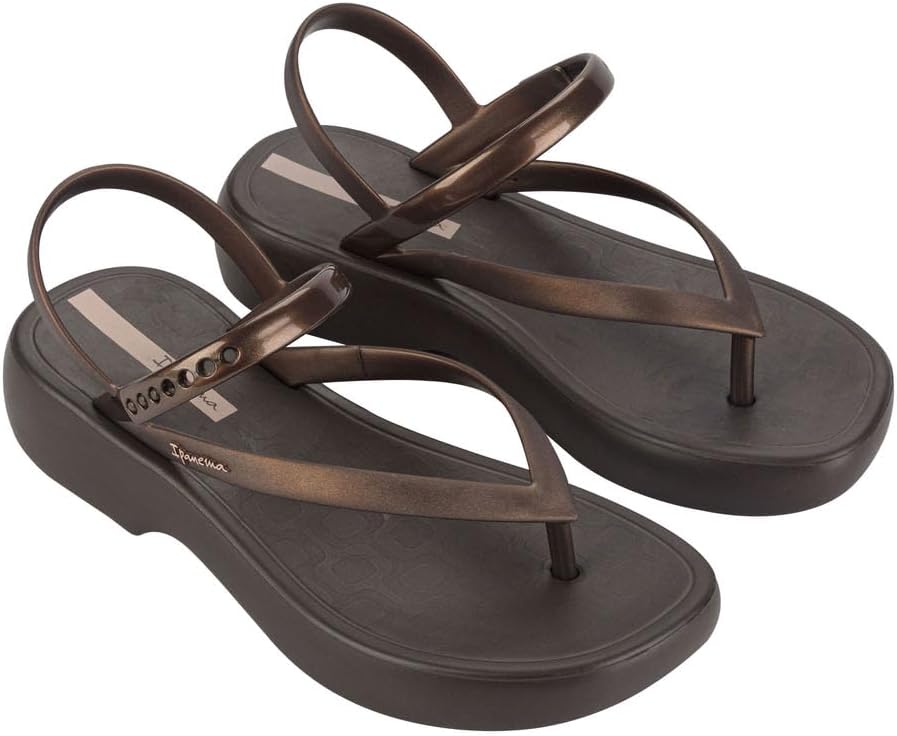 sandalo verano da donna ipanema - sandali con plateau da donna sandali infradito con cinturino regolabile alla caviglia zeppe basse sandali in pvc per donna marronebronzo 5 infradito