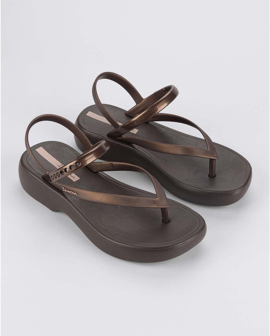 sandalo verano da donna ipanema - sandali con plateau da donna sandali infradito con cinturino regolabile alla caviglia zeppe basse sandali in pvc per donna marronebronzo 5 infradito