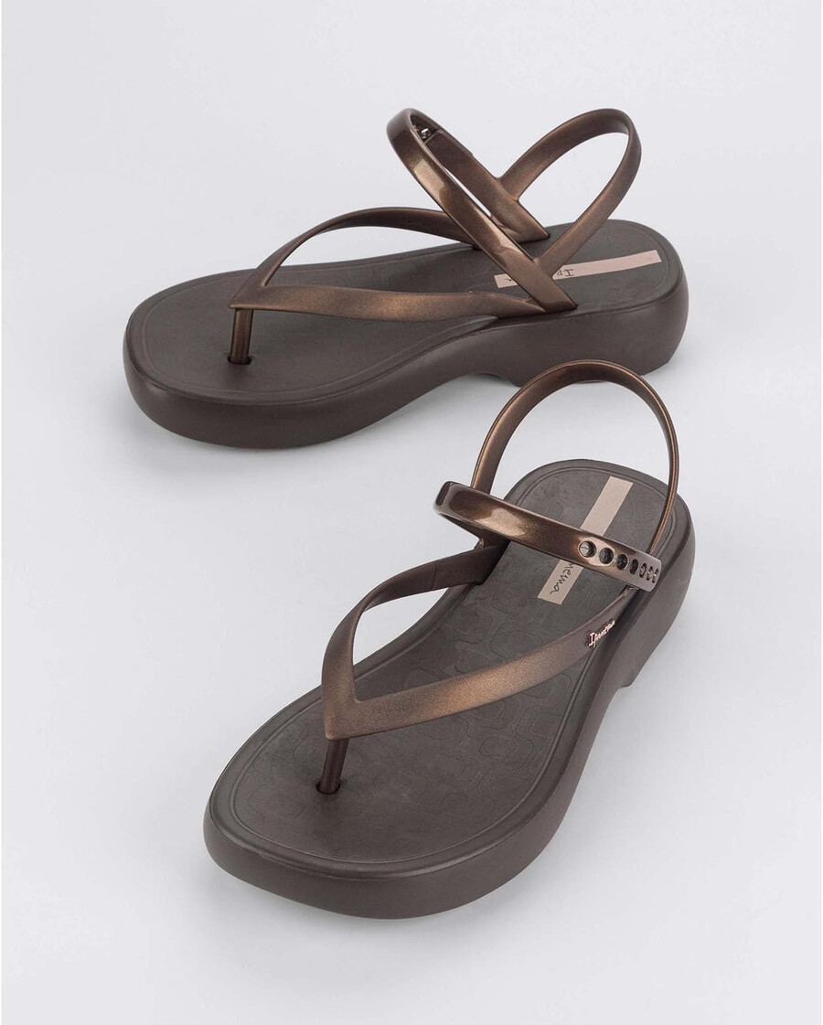 sandalo verano da donna ipanema - sandali con plateau da donna sandali infradito con cinturino regolabile alla caviglia zeppe basse sandali in pvc per donna marronebronzo 5 infradito