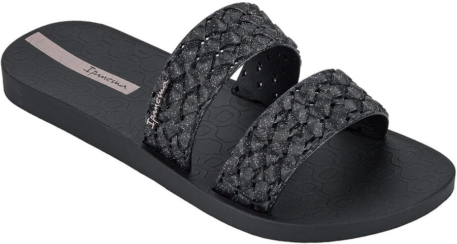 ipanema renda ii fem womens slides - sandali slip-on da donna con cinturini intrecciati sandali eleganti sandali estivi eleganti scarpe basse con plantare imbottito da donna nero glitterato taglia 7 scarpe